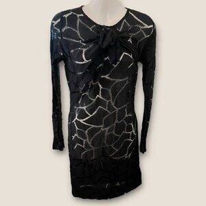 Vintage Y2K Poleci Avant-Garde Sheer Mesh Mini Dress Spiderweb Goth Bodycon 2